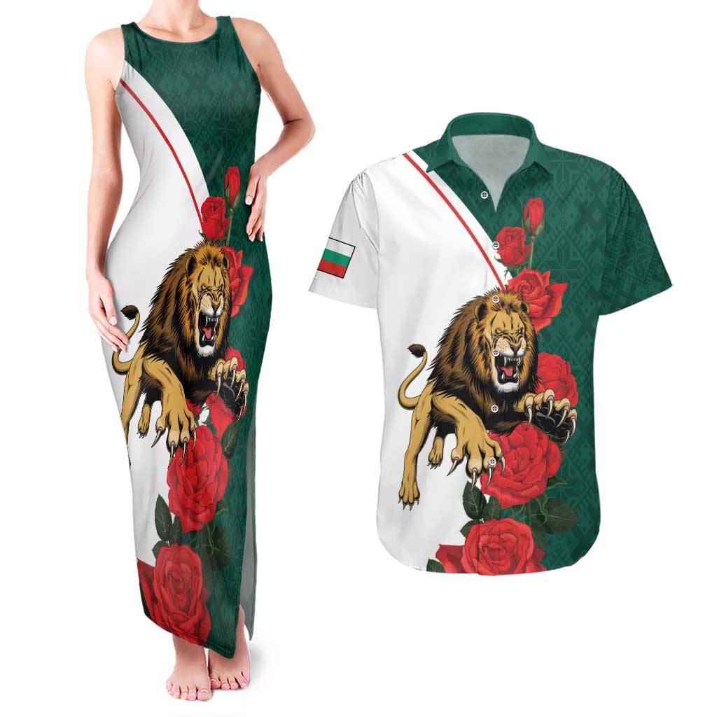 Bulgaria Lion Couples Matching Tank Maxi Dress and Hawaiian Shirt Folk Patterns With Rose