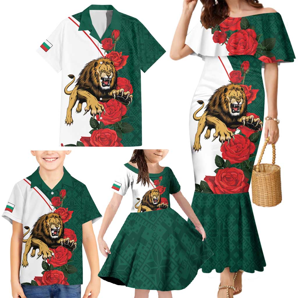 Bulgaria Lion Family Matching Mermaid Dress and Hawaiian Shirt Folk Patterns With Rose