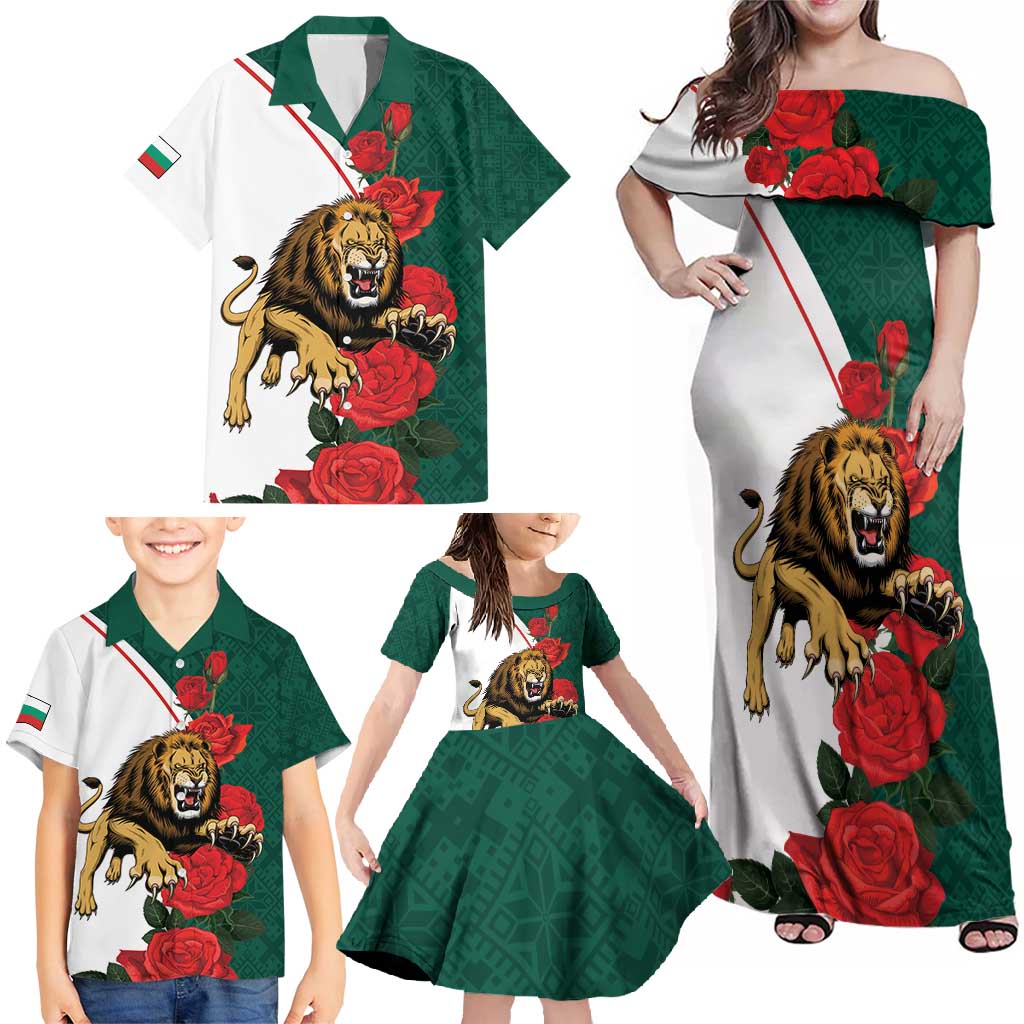 Bulgaria Lion Family Matching Off Shoulder Maxi Dress and Hawaiian Shirt Folk Patterns With Rose