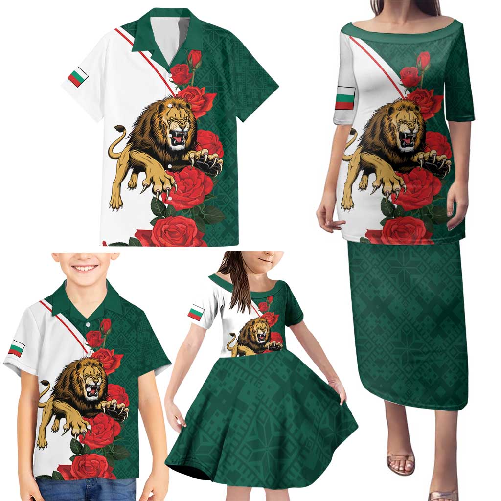 Bulgaria Lion Family Matching Puletasi and Hawaiian Shirt Folk Patterns With Rose