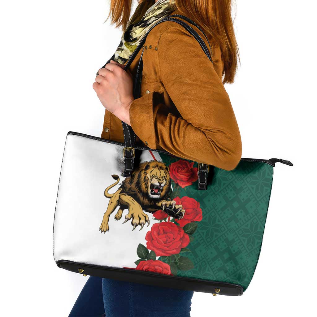 Bulgaria Lion Leather Tote Bag Folk Patterns With Rose