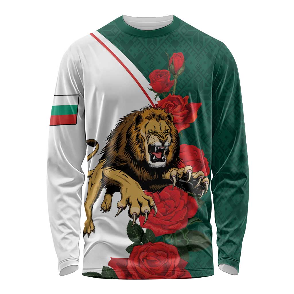 Bulgaria Lion Long Sleeve Shirt Folk Patterns With Rose