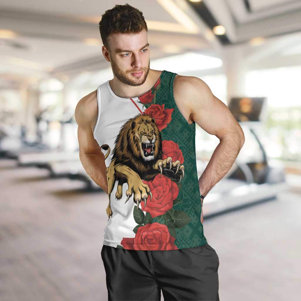 Bulgaria Lion Men Tank Top Folk Patterns With Rose