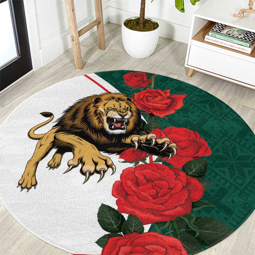 Bulgaria Lion Round Carpet Folk Patterns With Rose