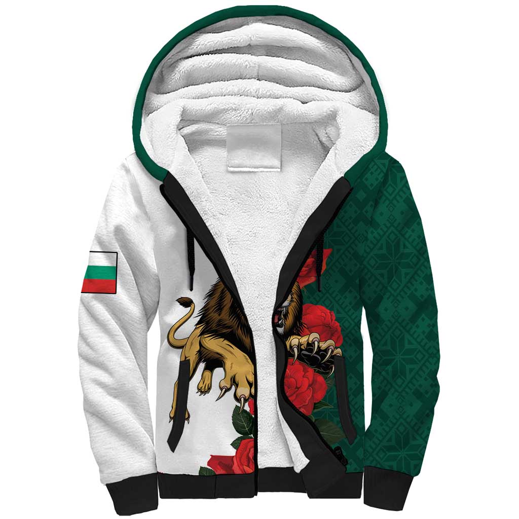 Bulgaria Lion Sherpa Hoodie Folk Patterns With Rose