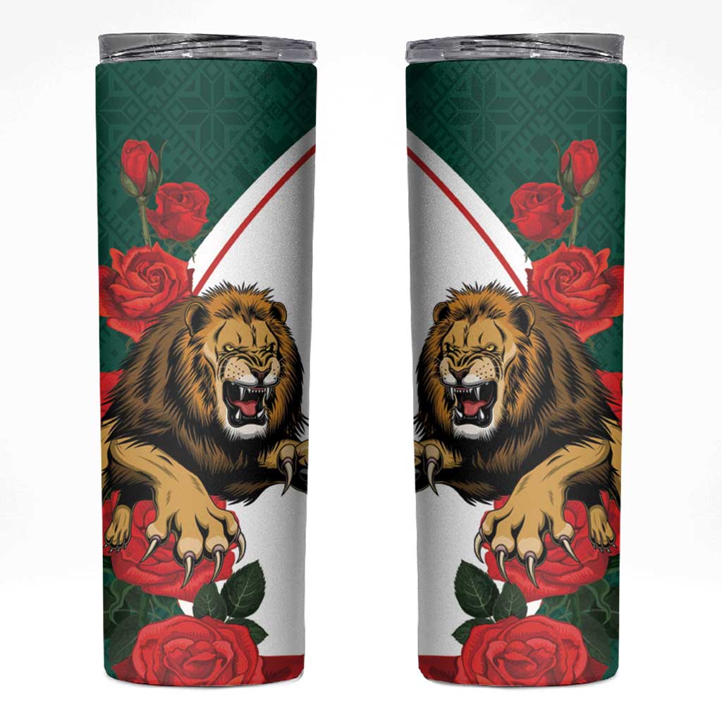 Bulgaria Lion Skinny Tumbler Folk Patterns With Rose