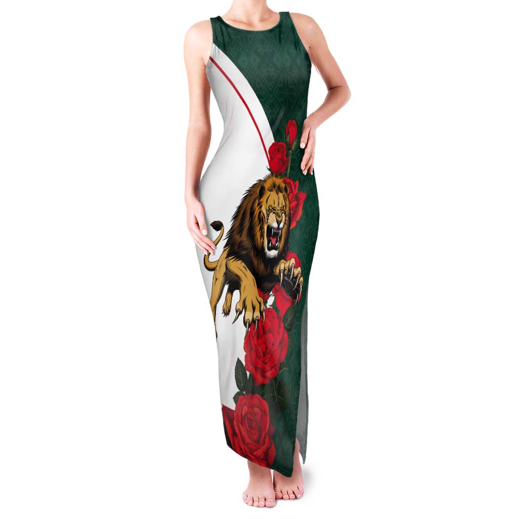 Bulgaria Lion Tank Maxi Dress Folk Patterns With Rose