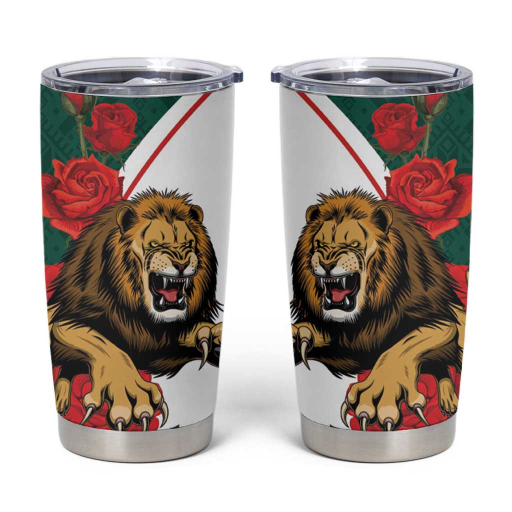 Bulgaria Lion Tumbler Cup Folk Patterns With Rose