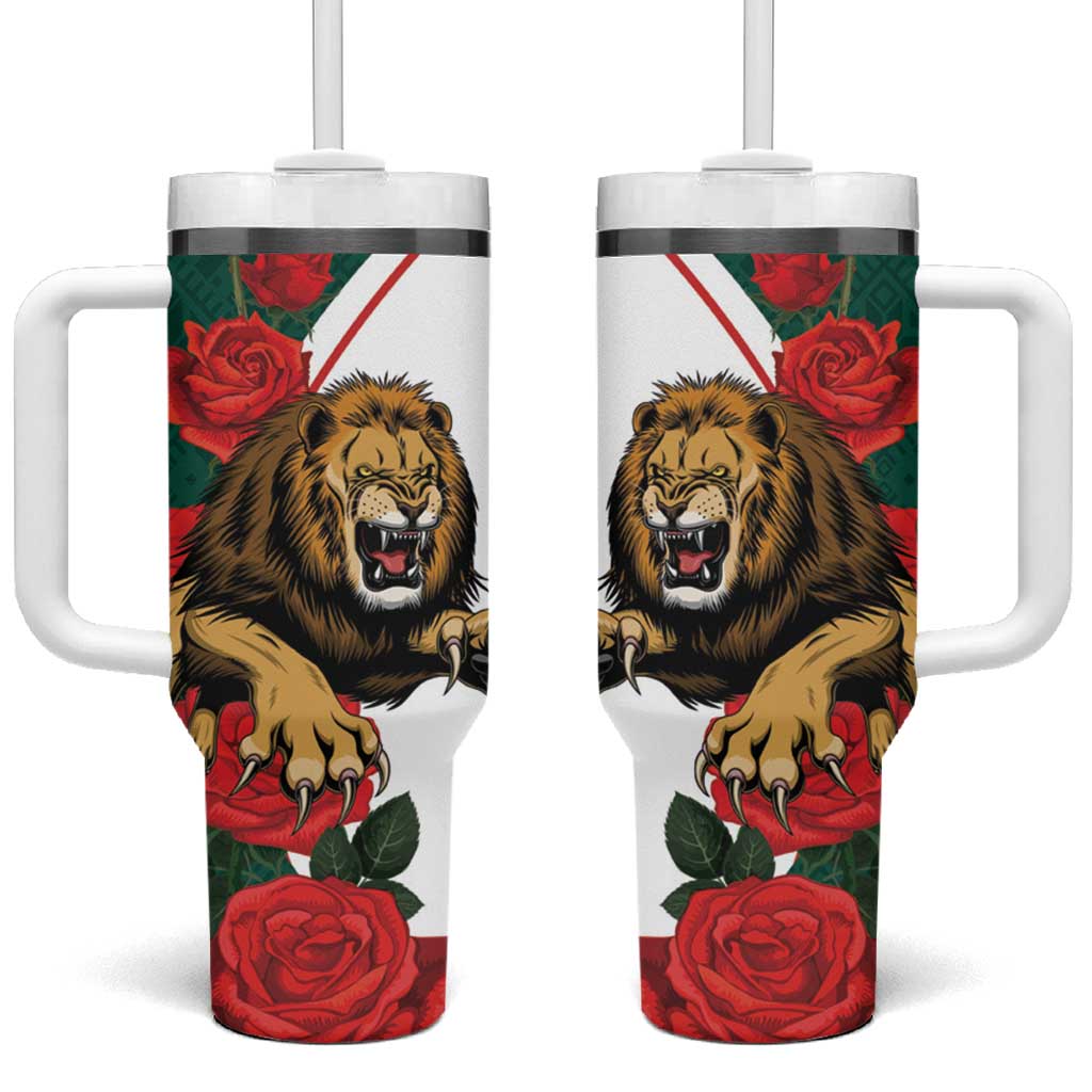 Bulgaria Lion Tumbler With Handle Folk Patterns With Rose