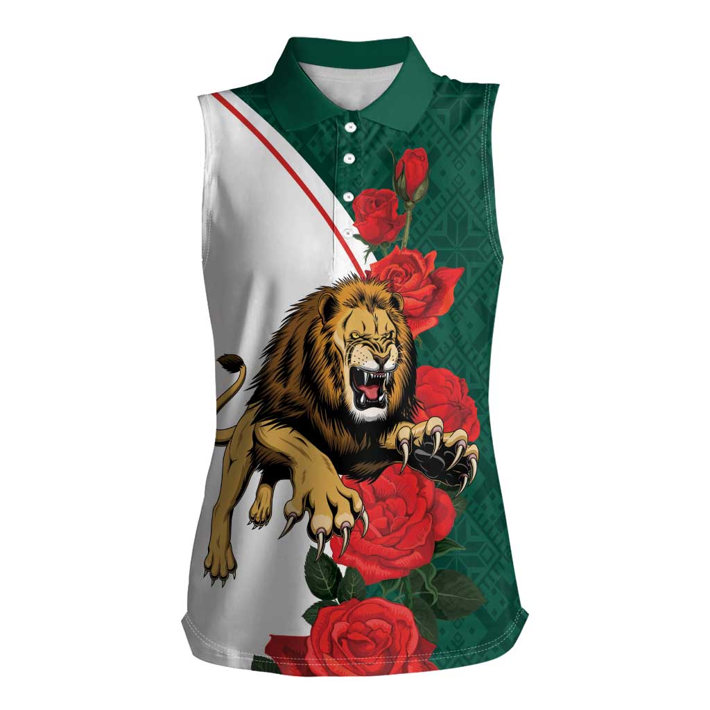 Bulgaria Lion Women Sleeveless Polo Shirt Folk Patterns With Rose