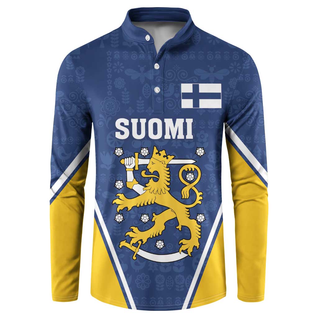 Custom Finland Lion Button Sweatshirt Finnish Folk Patterns