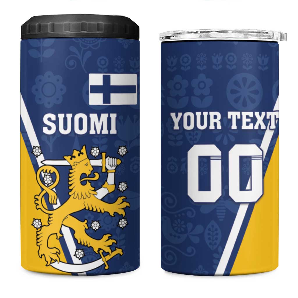 Custom Finland Lion 4 in 1 Can Cooler Tumbler Finnish Folk Patterns