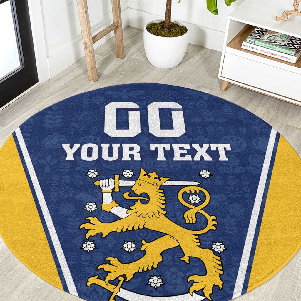 Custom Finland Lion Round Carpet Finnish Folk Patterns