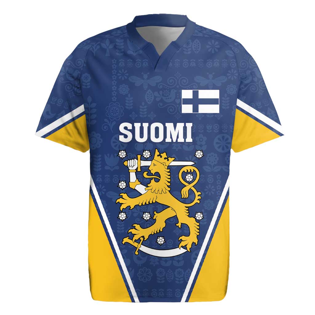 Custom Finland Lion Rugby Jersey Finnish Folk Patterns