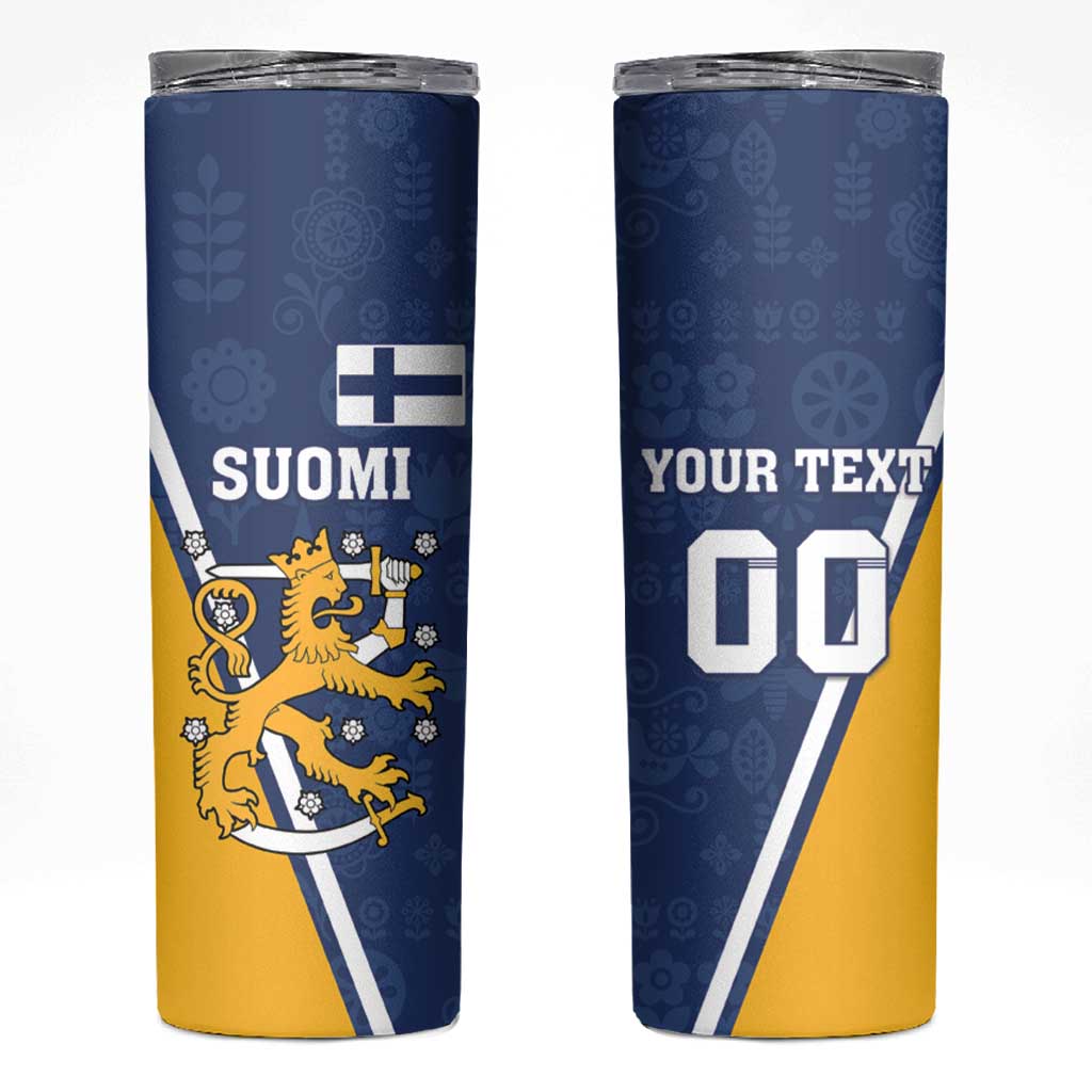 Custom Finland Lion Skinny Tumbler Finnish Folk Patterns