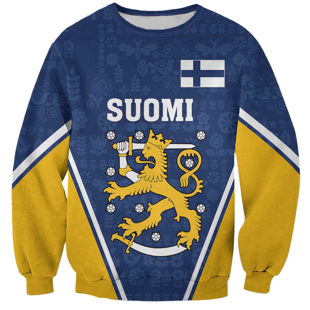 Custom Finland Lion Sweatshirt Finnish Folk Patterns