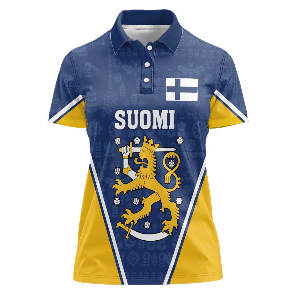 Custom Finland Lion Women Polo Shirt Finnish Folk Patterns