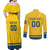 Custom Sweden Hockey Couples Matching Off Shoulder Maxi Dress and Long Sleeve Button Shirt Tre Kronor Go Champions