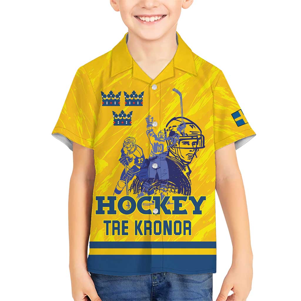 Custom Sweden Hockey Kid Hawaiian Shirt Tre Kronor Go Champions