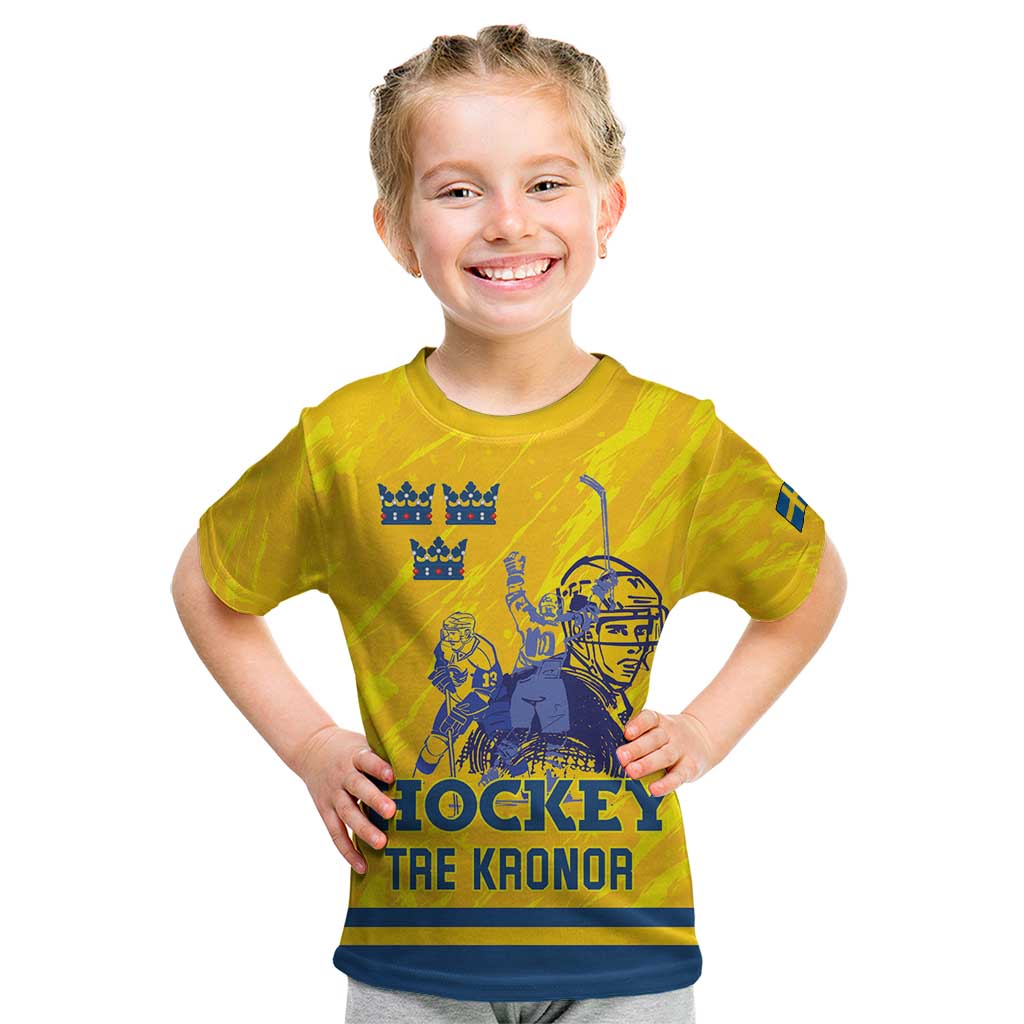 Custom Sweden Hockey Kid T Shirt Tre Kronor Go Champions