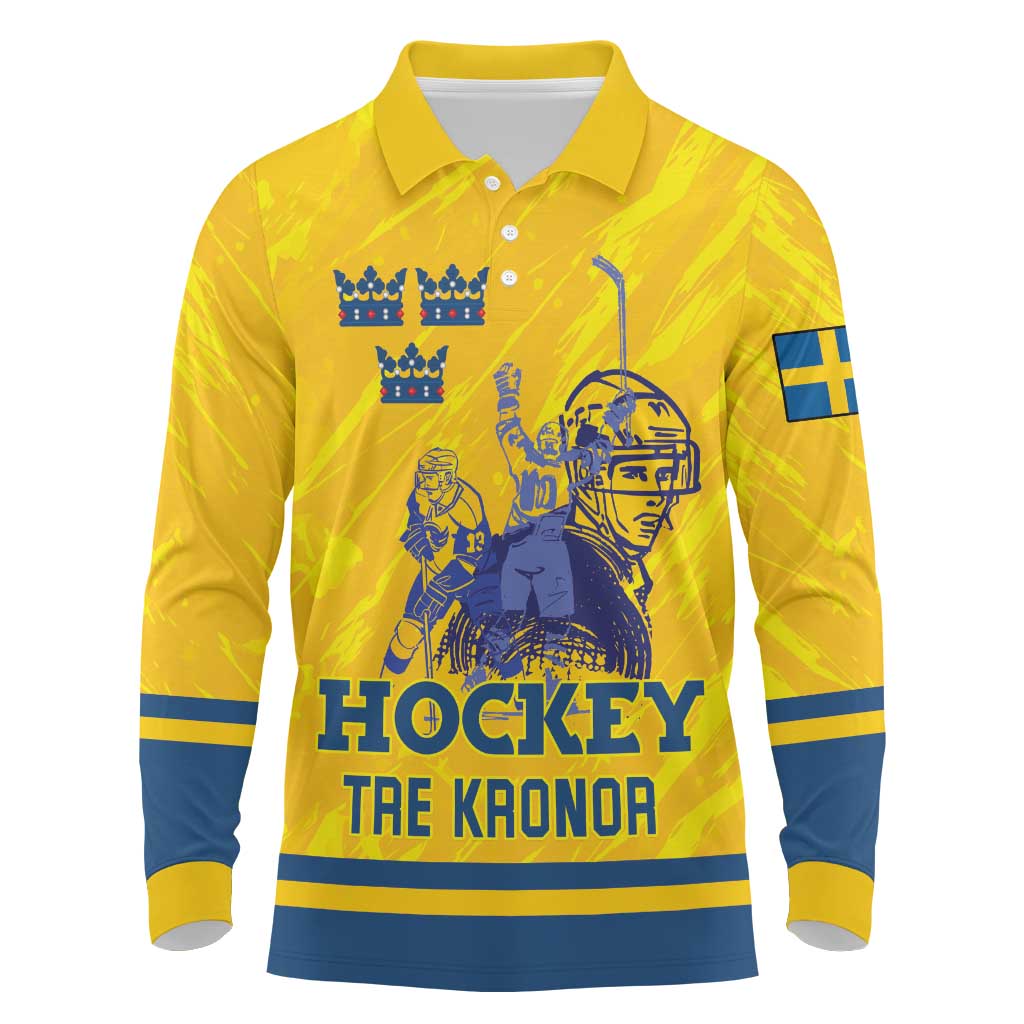 Custom Sweden Hockey Long Sleeve Polo Shirt Tre Kronor Go Champions