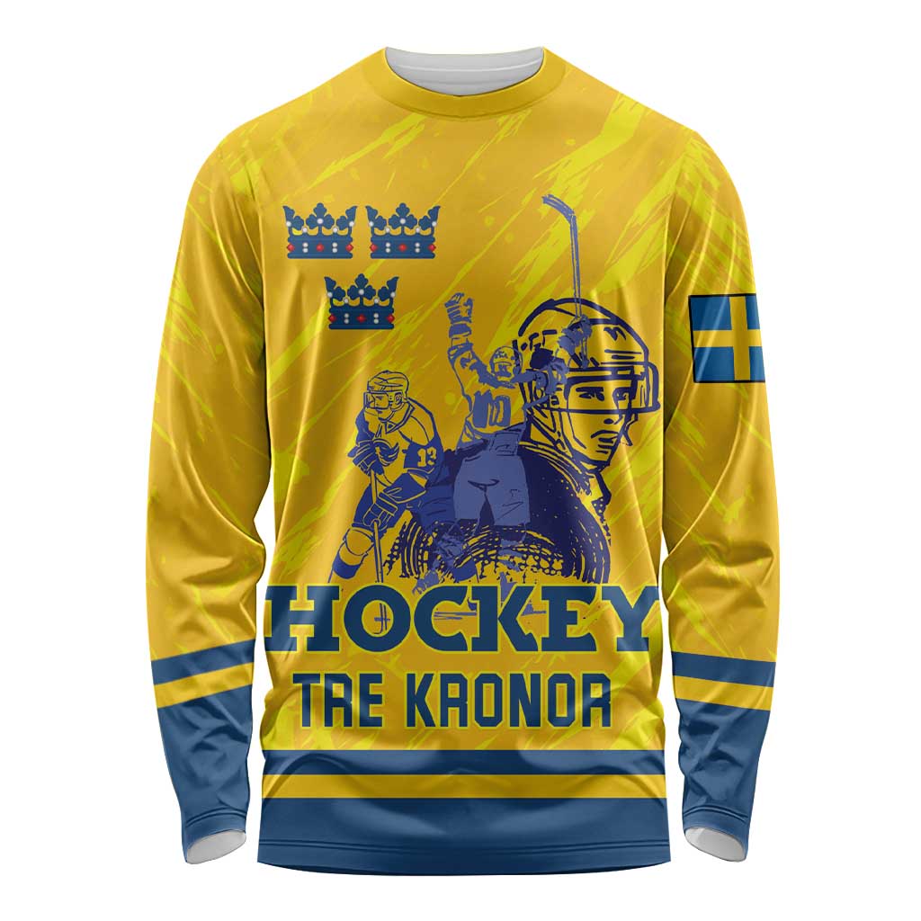 Custom Sweden Hockey Long Sleeve Shirt Tre Kronor Go Champions