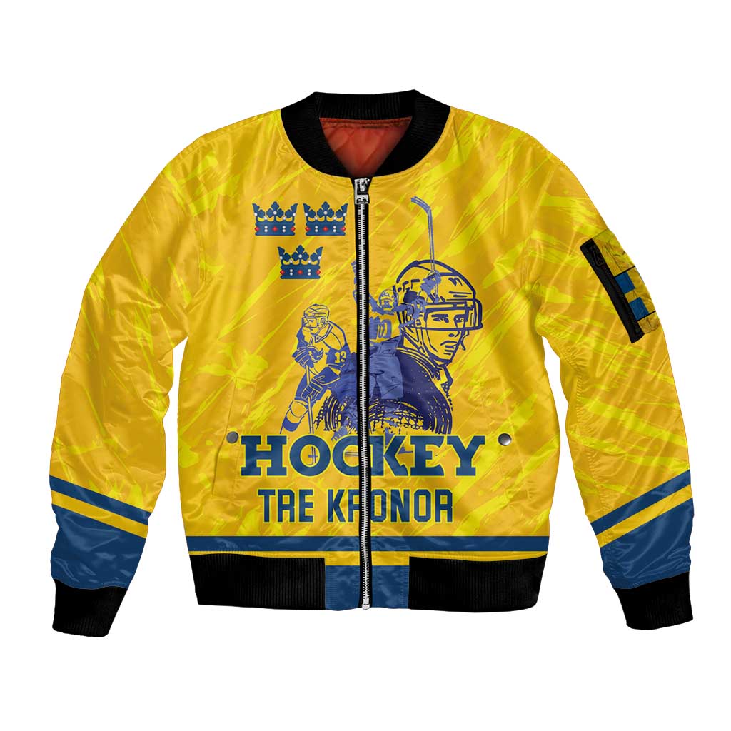 Custom Sweden Hockey Sleeve Zip Bomber Jacket Tre Kronor Go Champions