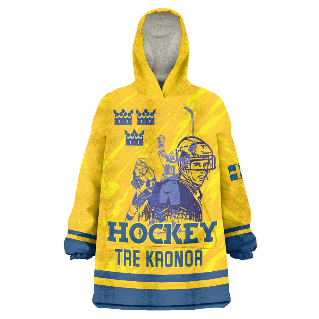 Custom Sweden Hockey Wearable Blanket Hoodie Tre Kronor Go Champions