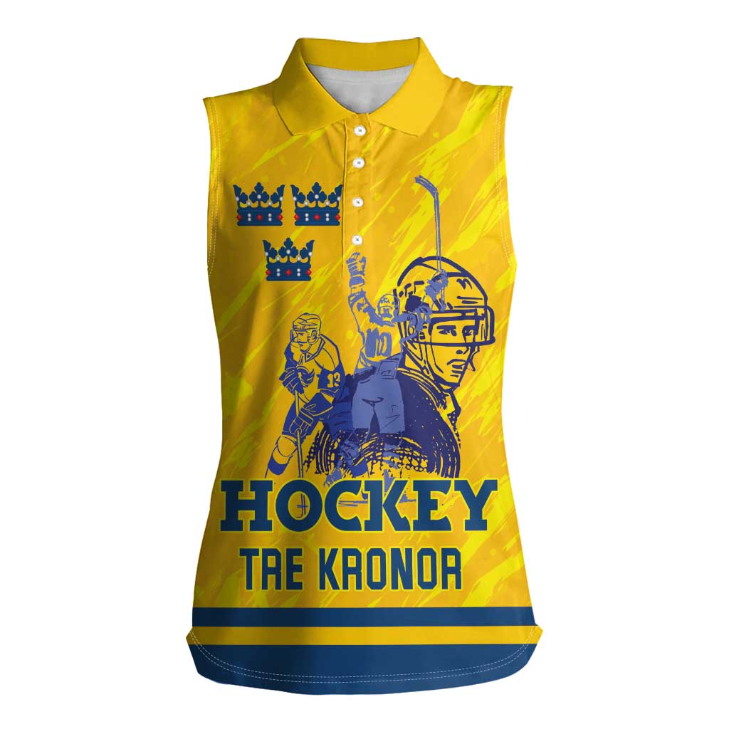 Custom Sweden Hockey Women Sleeveless Polo Shirt Tre Kronor Go Champions