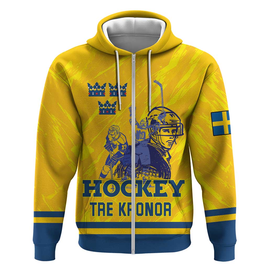 Custom Sweden Hockey Zip Hoodie Tre Kronor Go Champions