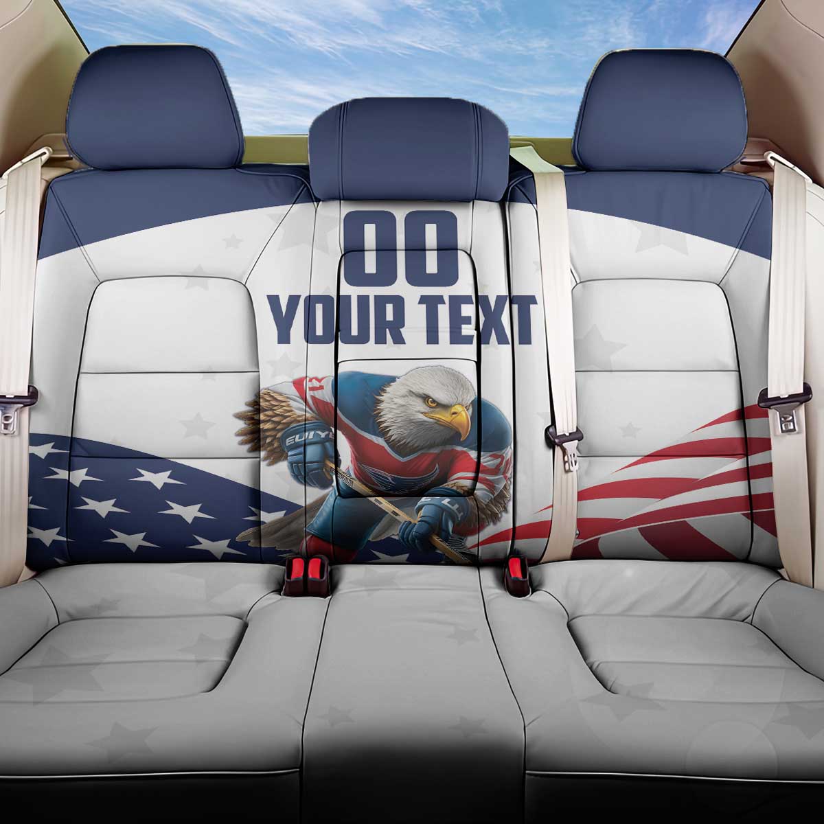 Custom USA Hockey Back Car Seat Cover Team USA Eagle Mascot