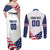 Custom USA Hockey Couples Matching Off Shoulder Maxi Dress and Long Sleeve Button Shirt Team USA Eagle Mascot