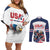 Custom USA Hockey Couples Matching Off Shoulder Short Dress and Long Sleeve Button Shirt Team USA Eagle Mascot