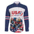 Custom USA Hockey Family Matching Off The Shoulder Long Sleeve Dress and Hawaiian Shirt Team USA Eagle Mascot