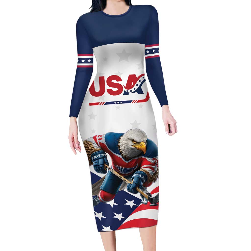 Custom USA Hockey Long Sleeve Bodycon Dress Team USA Eagle Mascot