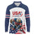 Custom USA Hockey Long Sleeve Polo Shirt Team USA Eagle Mascot