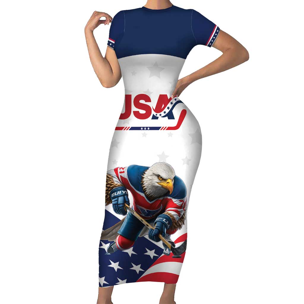 Custom USA Hockey Short Sleeve Bodycon Dress Team USA Eagle Mascot