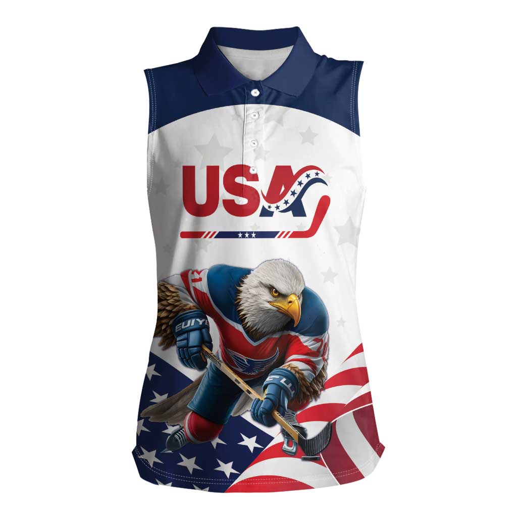 Custom USA Hockey Women Sleeveless Polo Shirt Team USA Eagle Mascot