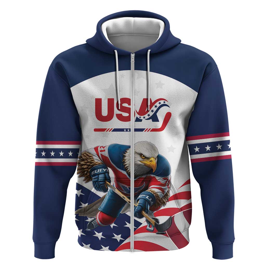 Custom USA Hockey Zip Hoodie Team USA Eagle Mascot