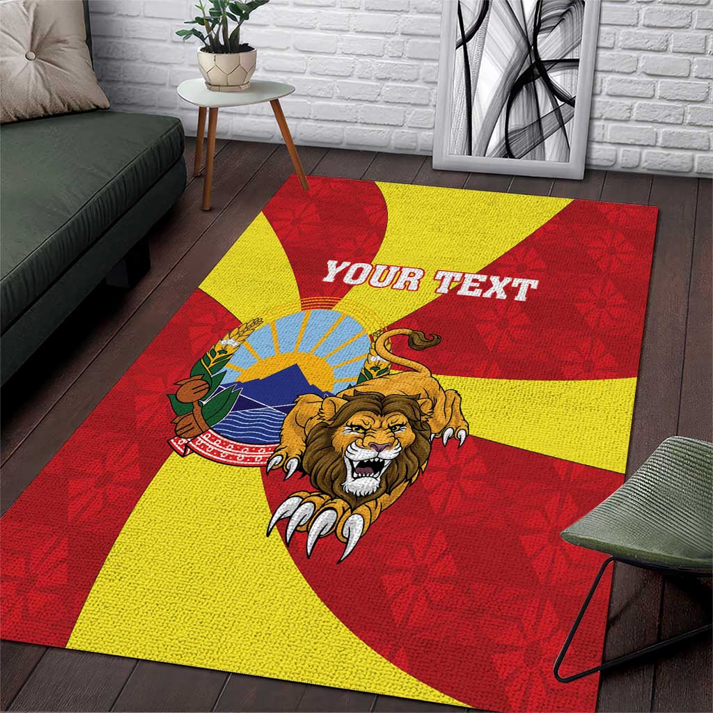 Personalized North Macedonia Area Rug Lion With National emblem