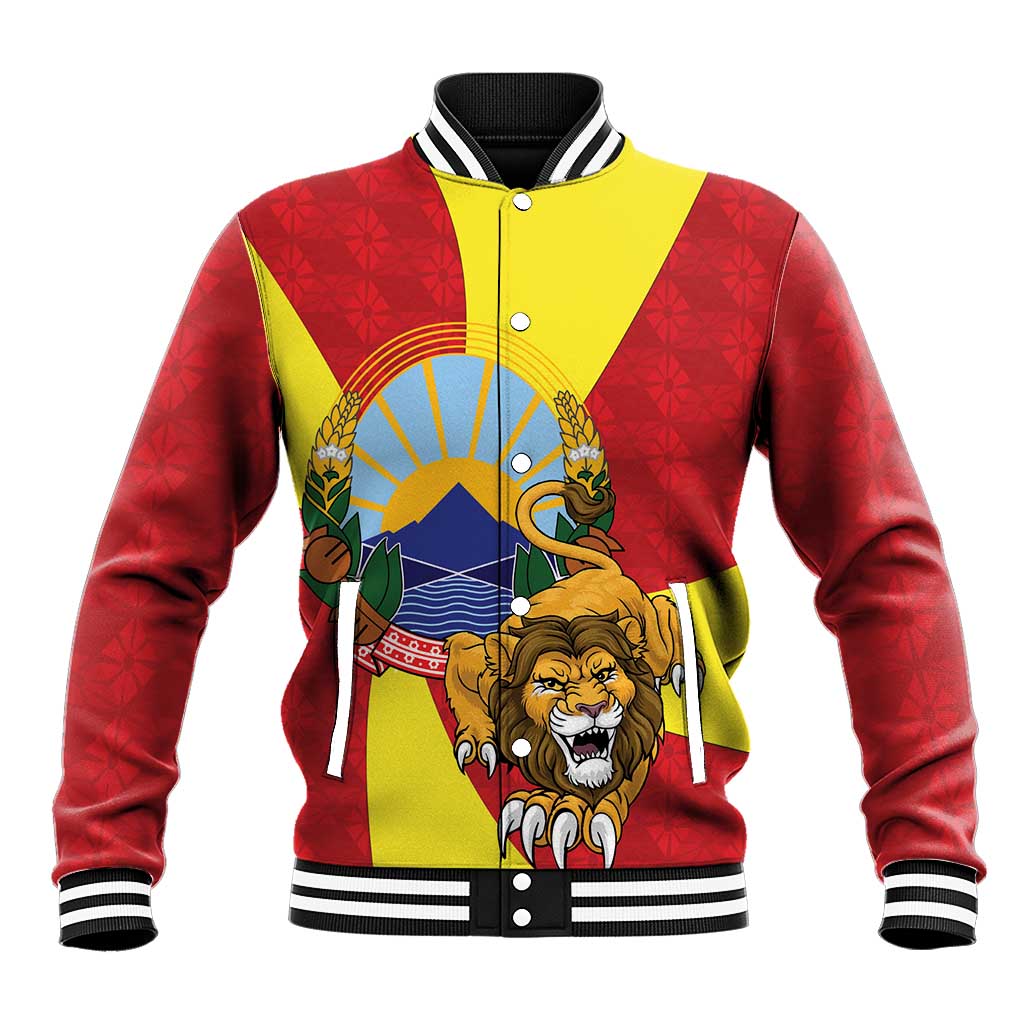 Personalized North Macedonia Baseball Jacket Lion With National emblem