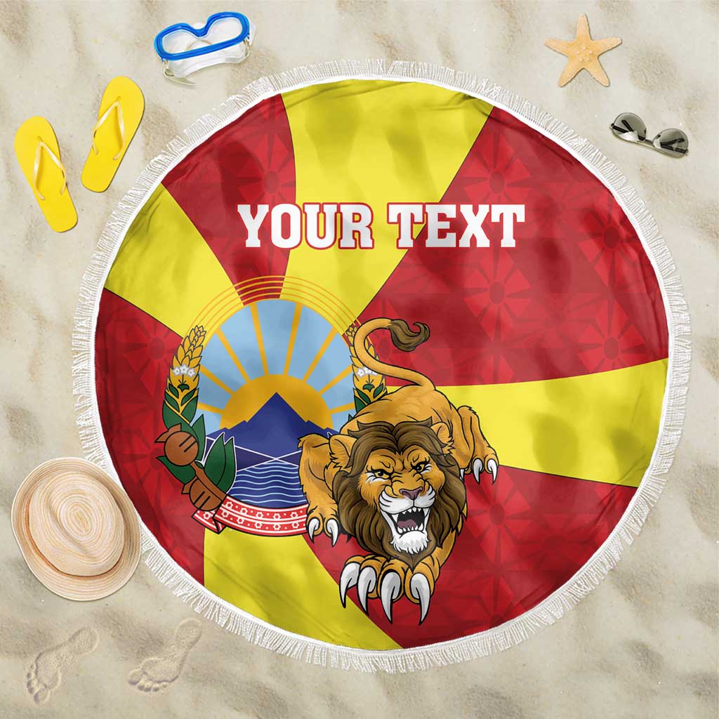 Personalized North Macedonia Beach Blanket Lion With National emblem