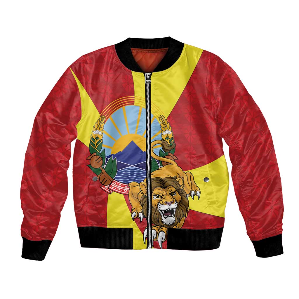 Personalized North Macedonia Bomber Jacket Lion With National emblem