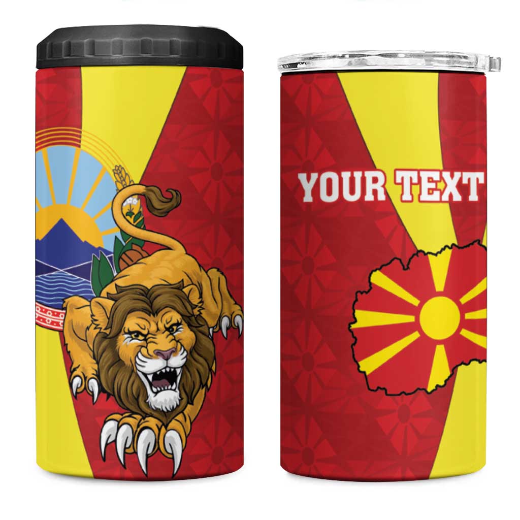 Personalized North Macedonia 4 in 1 Can Cooler Tumbler Lion With National emblem