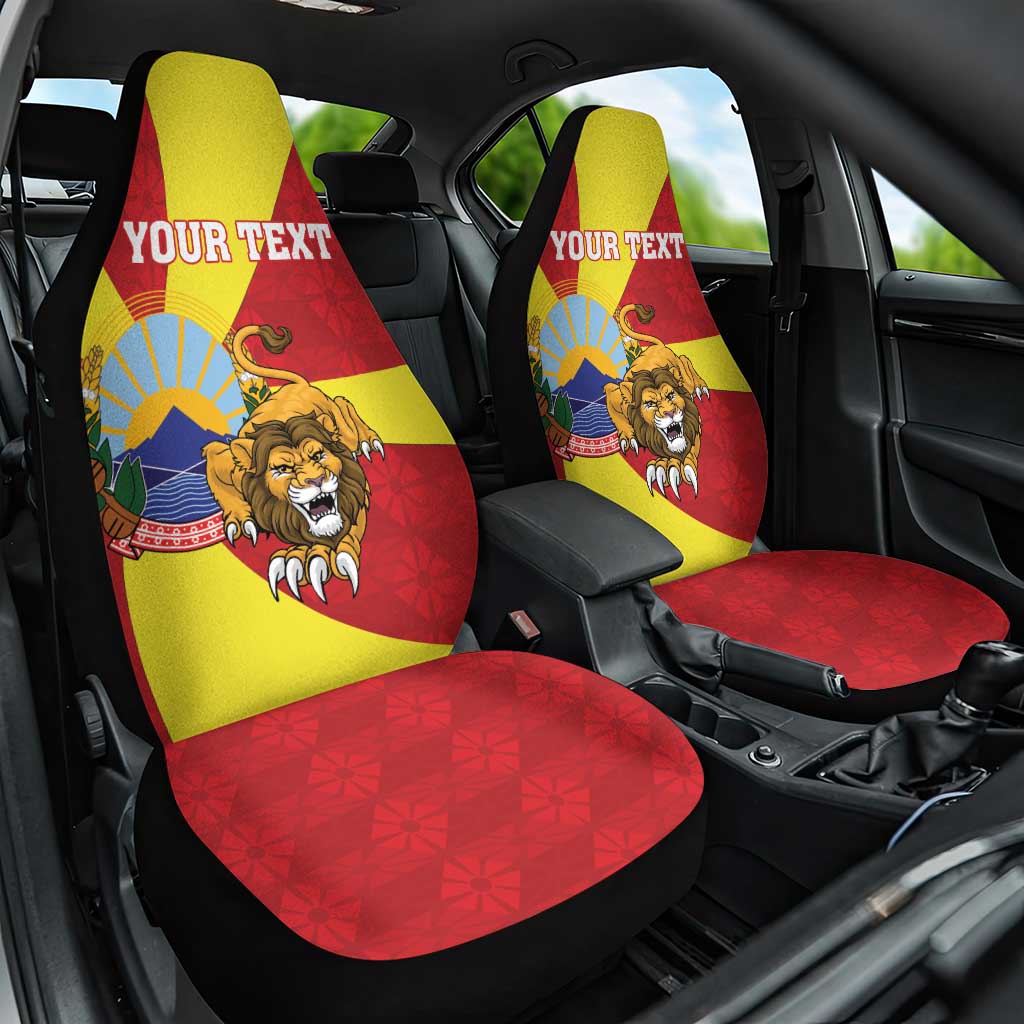 Personalized North Macedonia Car Seat Cover Lion With National emblem