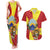 Personalized North Macedonia Couples Matching Tank Maxi Dress and Hawaiian Shirt Lion With National emblem