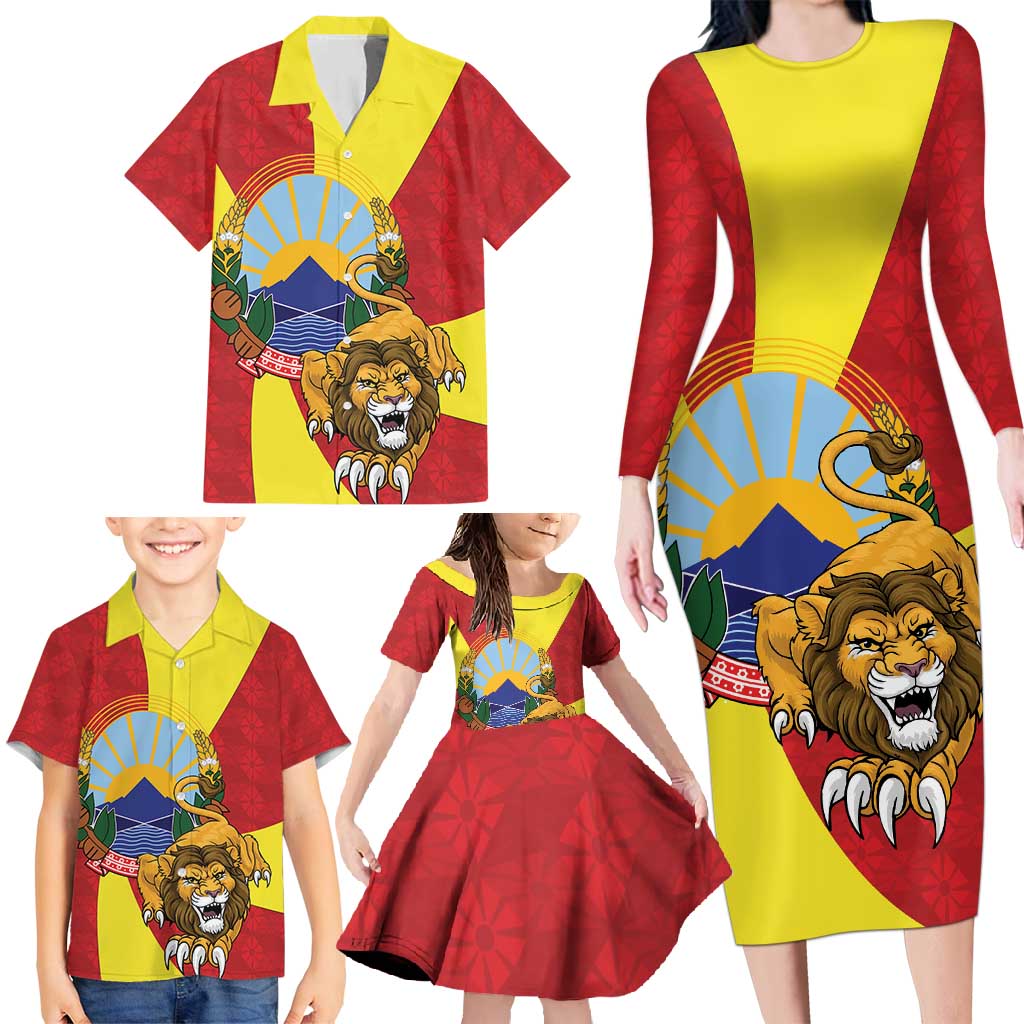 Personalized North Macedonia Family Matching Long Sleeve Bodycon Dress and Hawaiian Shirt Lion With National emblem