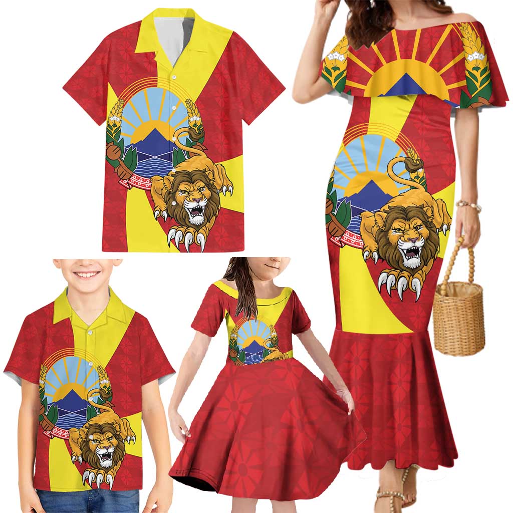 Personalized North Macedonia Family Matching Mermaid Dress and Hawaiian Shirt Lion With National emblem