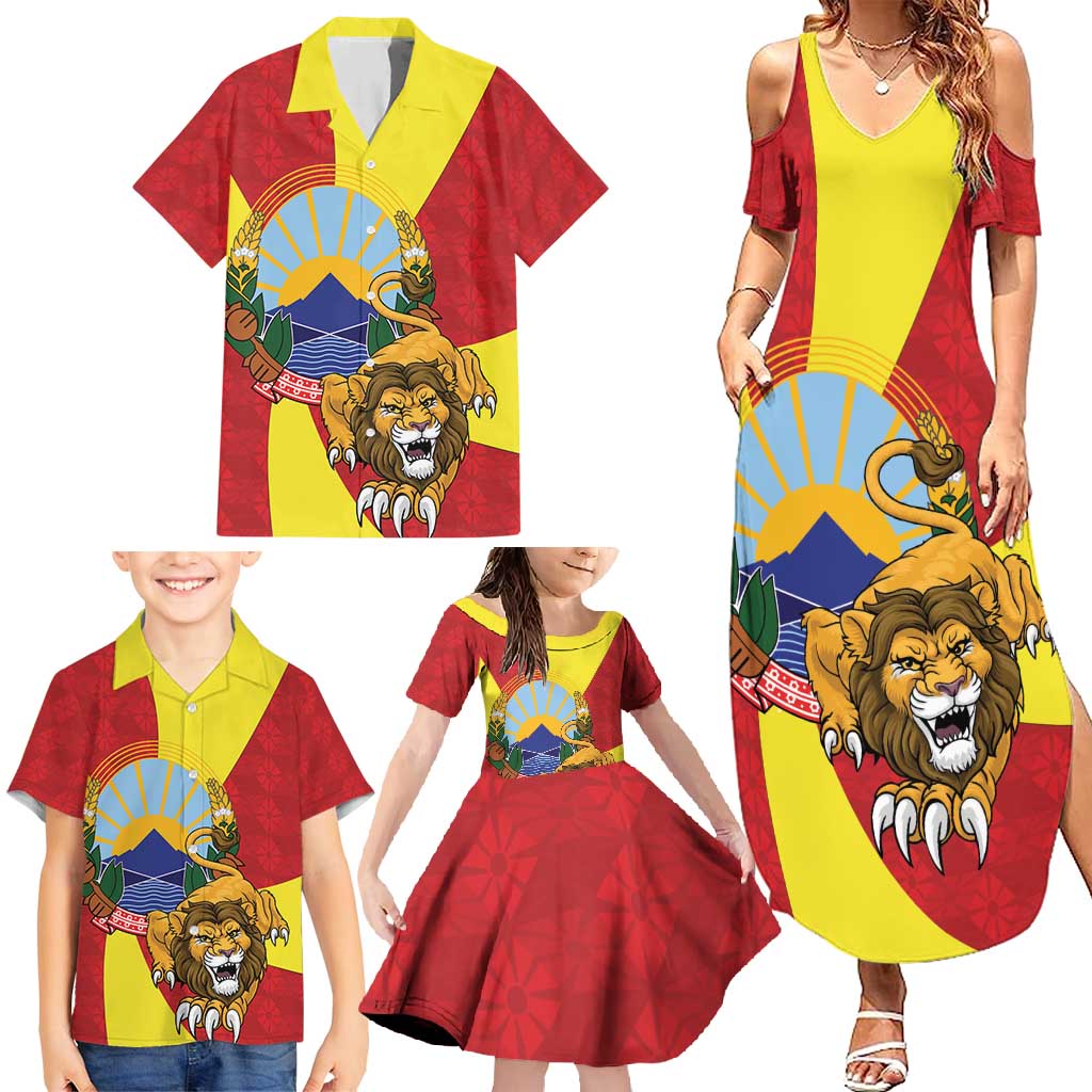 Personalized North Macedonia Family Matching Summer Maxi Dress and Hawaiian Shirt Lion With National emblem