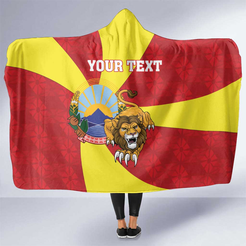 Personalized North Macedonia Hooded Blanket Lion With National emblem